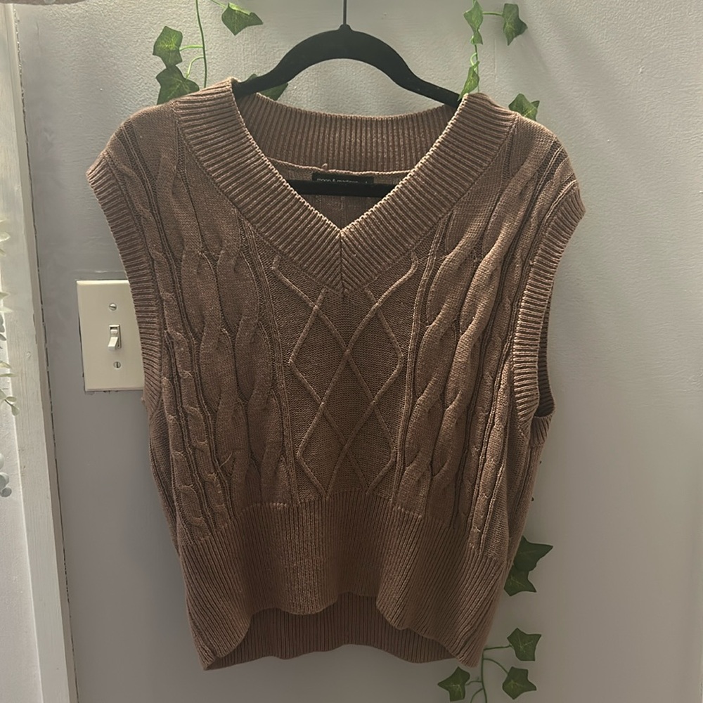 the CUTEST brown sweater vest